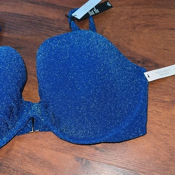 VS Swim Shimmer Icon Push-Up Bikini Top size 36DDD blue sparkle underwire - Picture 8 of 13